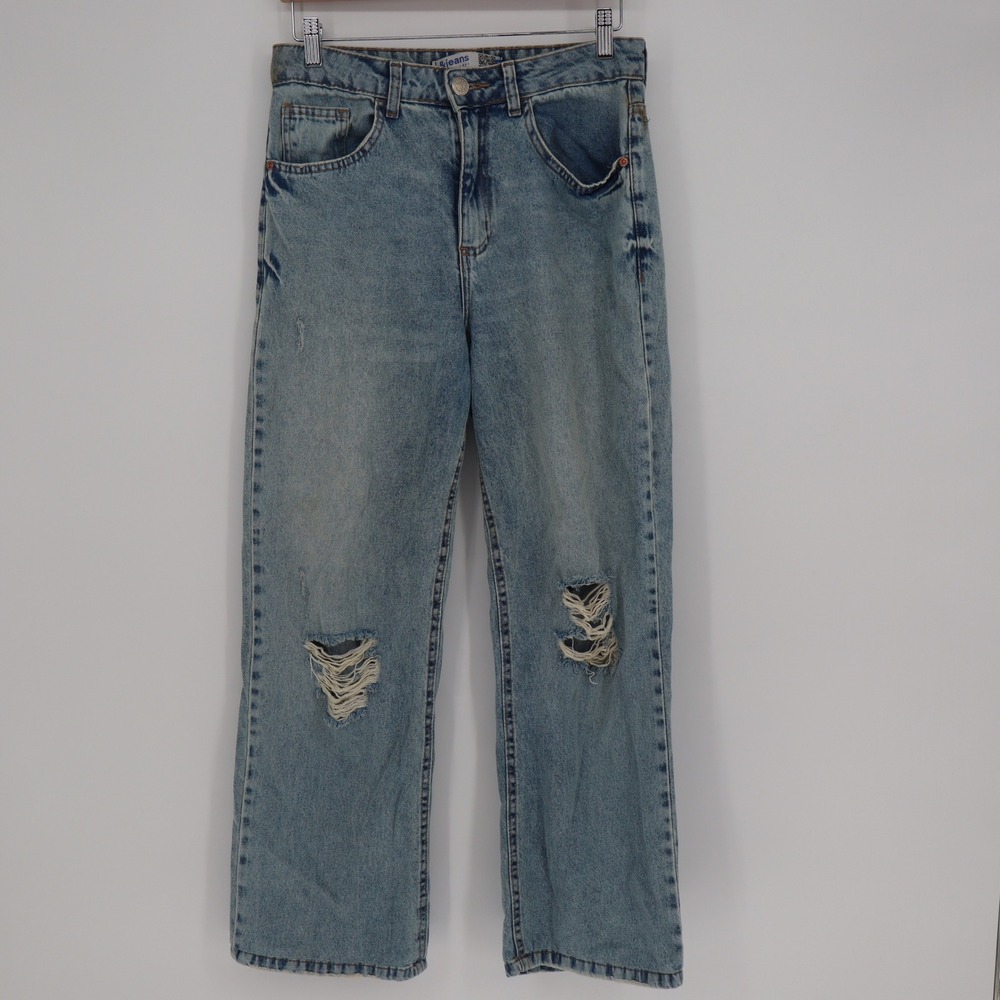 C&A &jeans Light Wash Distressed Ripped Straight Leg Jeans Size 40
